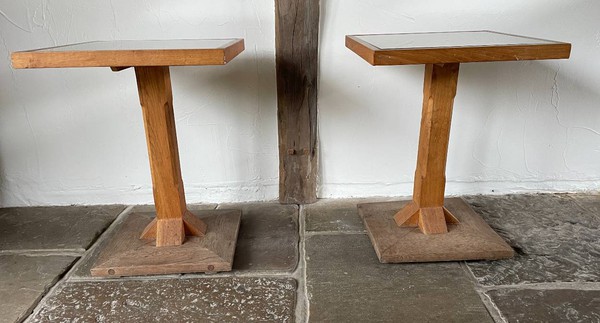 Oak tables with glass tops