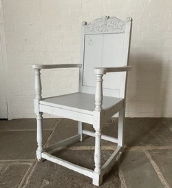 Secondhand Oak Carver Chair Painted In Light Grey For Sale