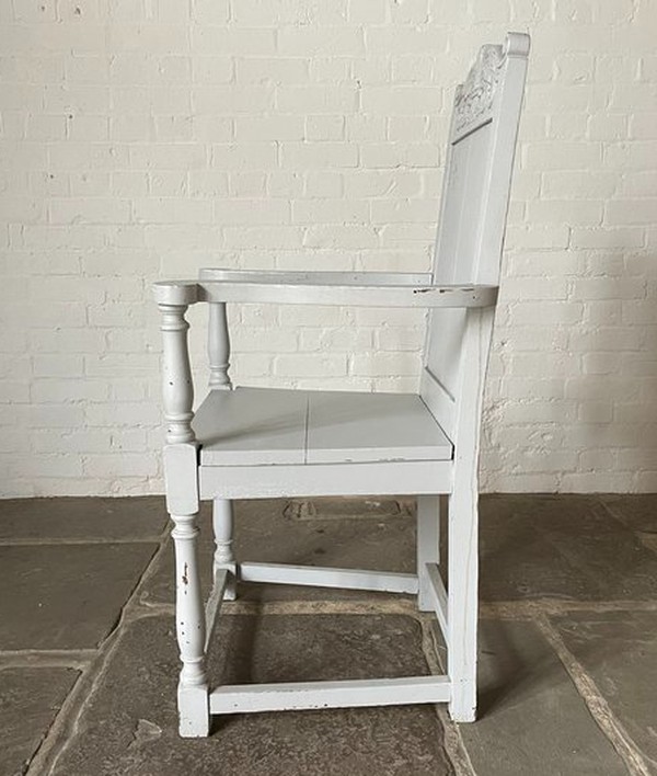 Oak Carver Chair Painted In Light Grey For Sale