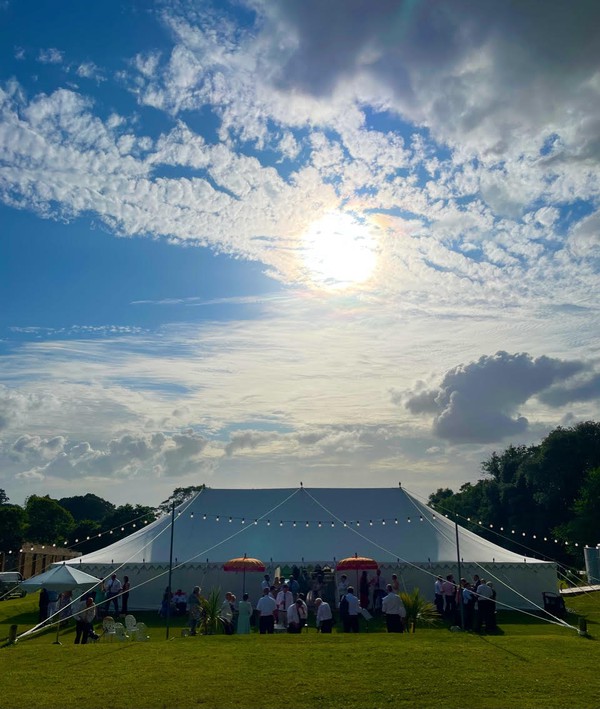 Traditional white canvas wedding marquee