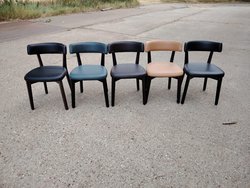 Secondhand Restaurant Chairs in Various Faux Leather Dark Wood Legs For Sale