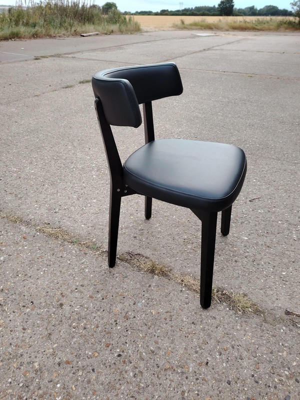 Secondhand Restaurant Chairs in Various Faux Leather Dark Wood Legs For Sale