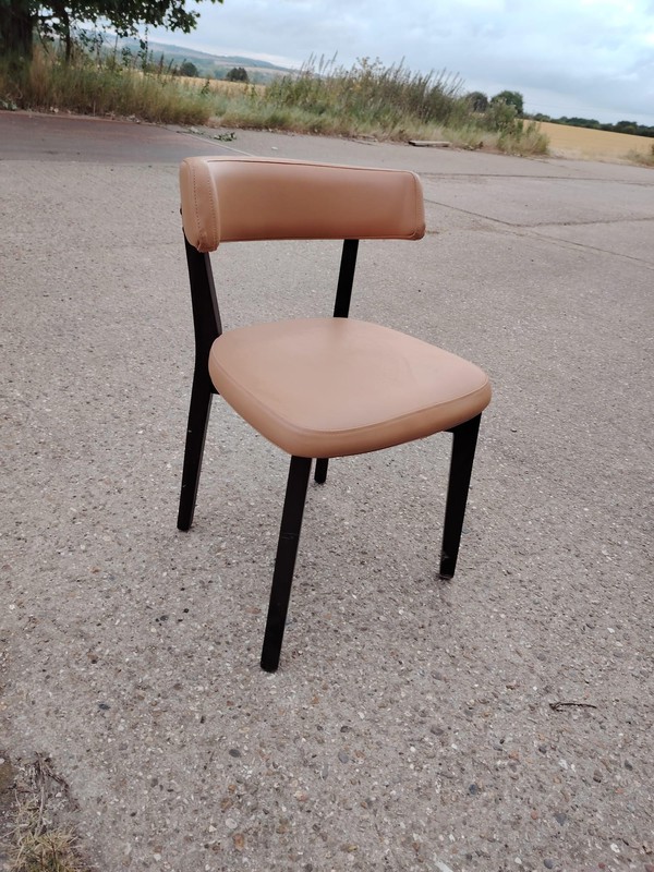 Secondhand Restaurant Chairs in Various Faux Leather Dark Wood Legs For Sale