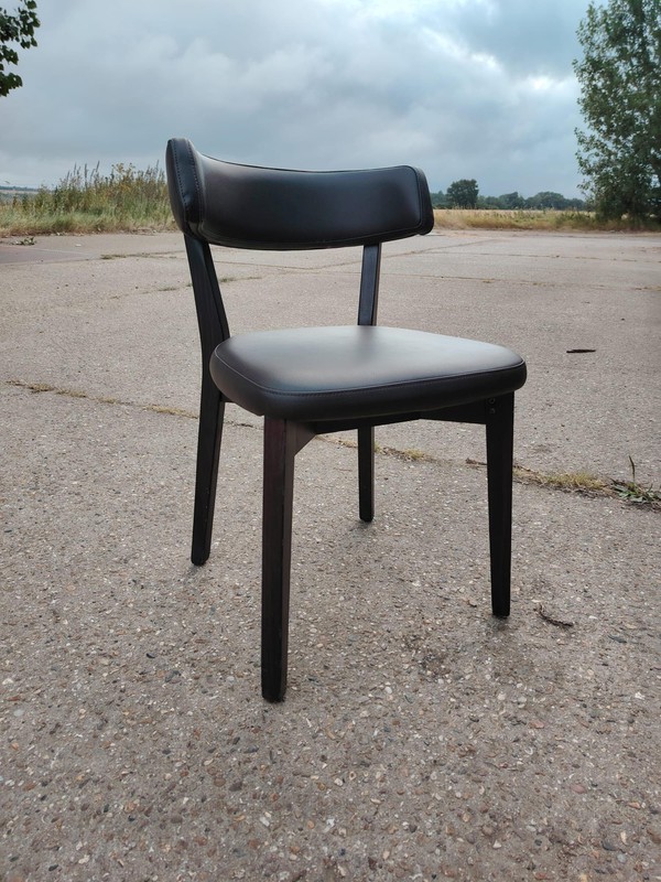 Secondhand Restaurant Chairs in Various Faux Leather Dark Wood Legs For Sale