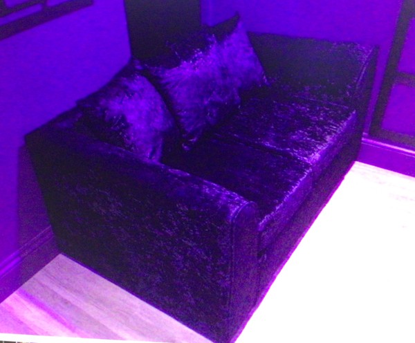 Black Crushed Velvet Sofas in Excellent Condition