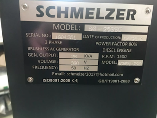 Schmelzer 25Kva 3 Phase Generator Road Tow