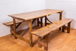 Secondhand Rustic Table and Bench Set For Sale