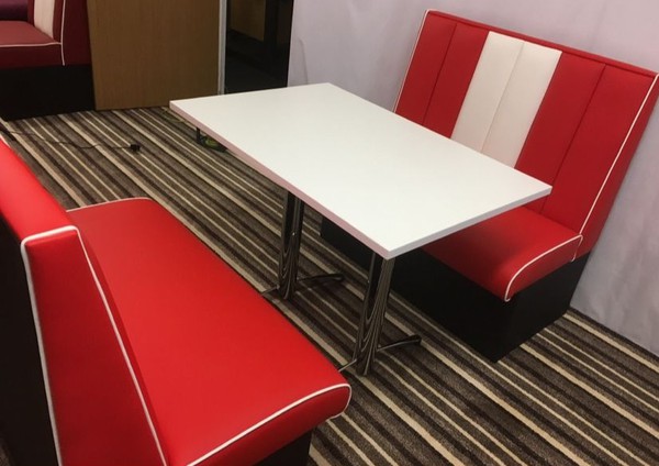 Red and White 2x American Diner Style Seats For Sale