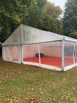 Secondhand 35ft x 35ft White Marquee with one extra 15ft Section Available For Sale