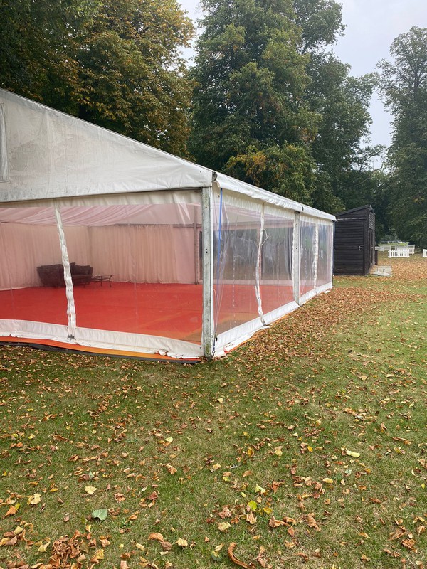 Secondhand 35ft x 35ft White Marquee with one extra 15ft Section Available For Sale