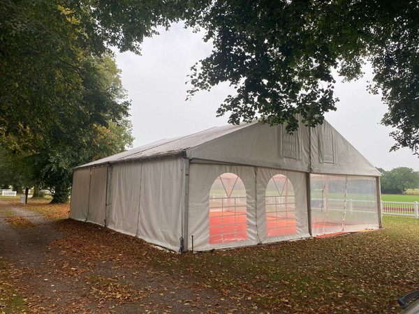 Secondhand 35ft x 35ft White Marquee with one extra 15ft Section Available For Sale