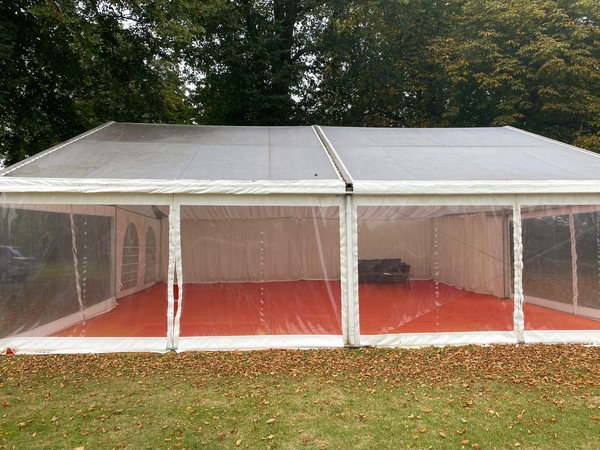 Secondhand 35ft x 35ft White Marquee with one extra 15ft Section Available For Sale