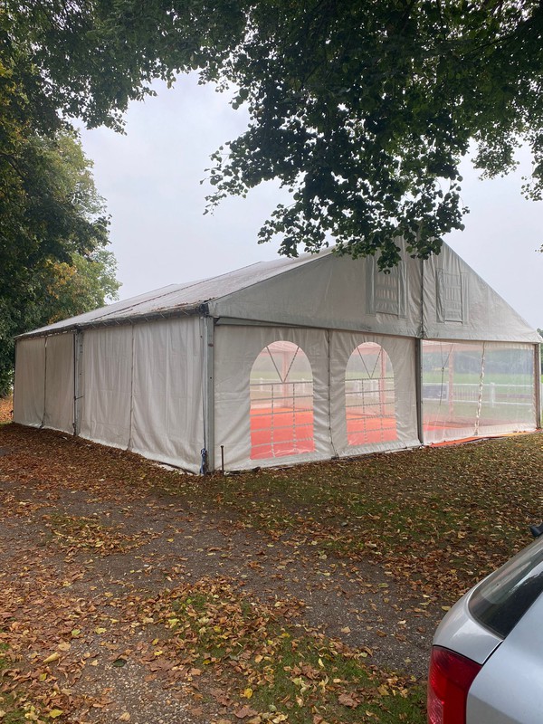 Secondhand 35ft x 35ft White Marquee with one extra 15ft Section Available For Sale