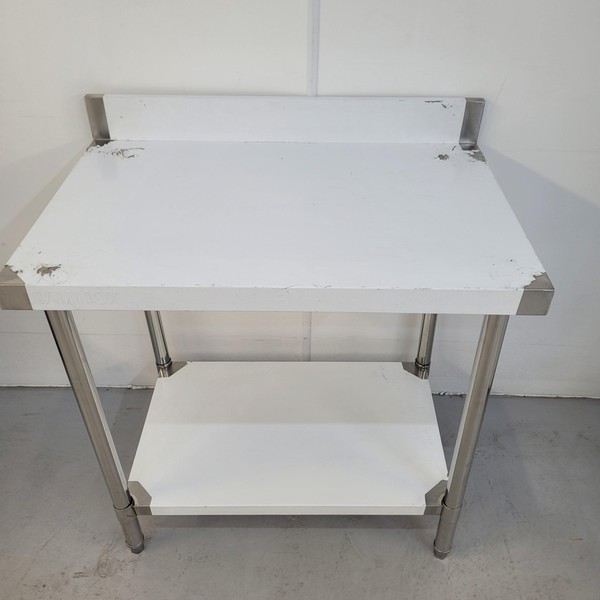 New B Grade Diaminox Stainless Table with Shelf 90cm Wide For Sale