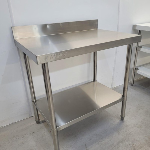 New B Grade Diaminox Stainless Table with Shelf 90cm Wide For Sale