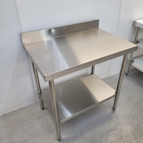 New B Grade Diaminox Stainless Table with Shelf 90cm Wide For Sale