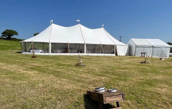 2x 12m x 24m Celeste (Barkers) Pole Marquee For Sale