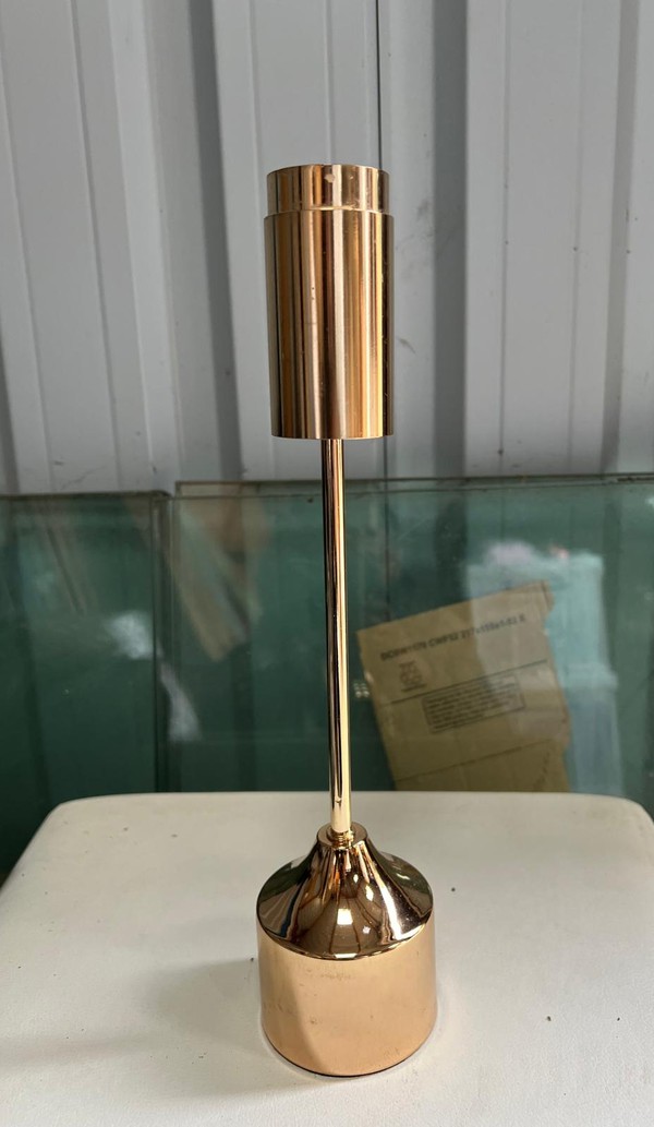 83x Gold Candle Stands, Glass Covers For Sale