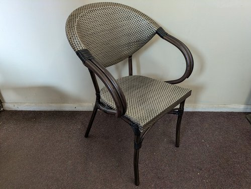 CFC1802 New French Bistro Style Aluminum Outdoor Stacking Chair with Arms For Sale CFC1802 New French Bistro Style Aluminum Outdoor Stacking Chair with Arms For Sale