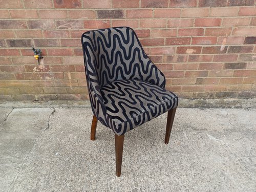 Secondhand CFC1684 Tub Chair with Grey and Black Patterned Upholstery For Sale Secondhand CFC1684 Tub Chair with Grey and Black Patterned Upholstery For Sale