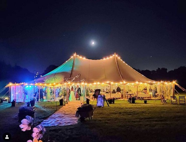 Night time wedding marquee