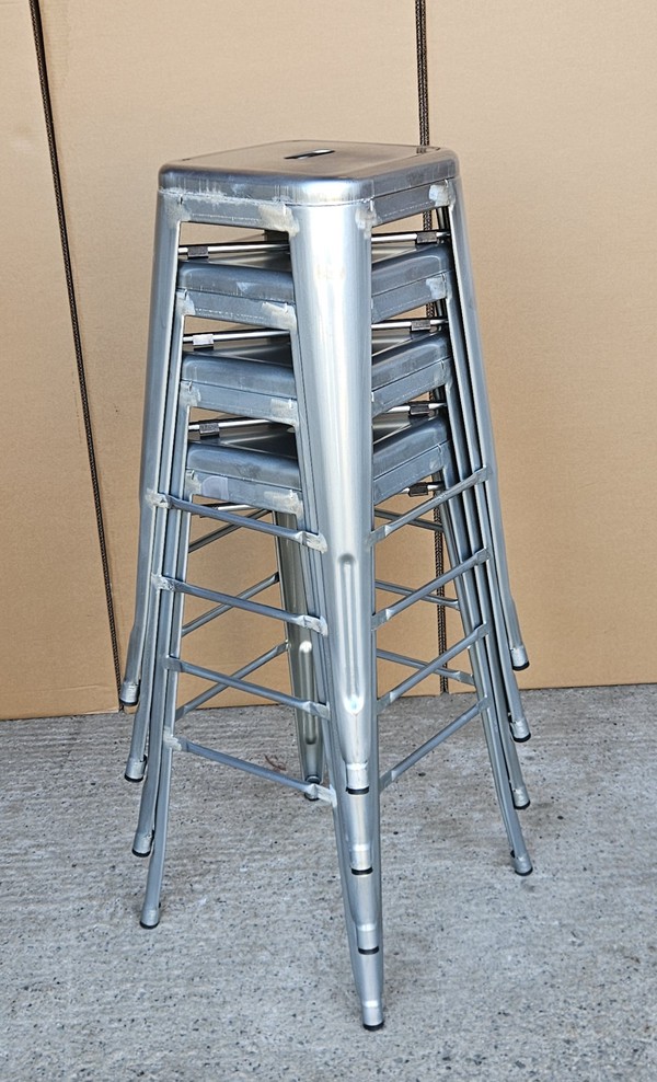 New Poseur Table Silver Bar Stools For Sale