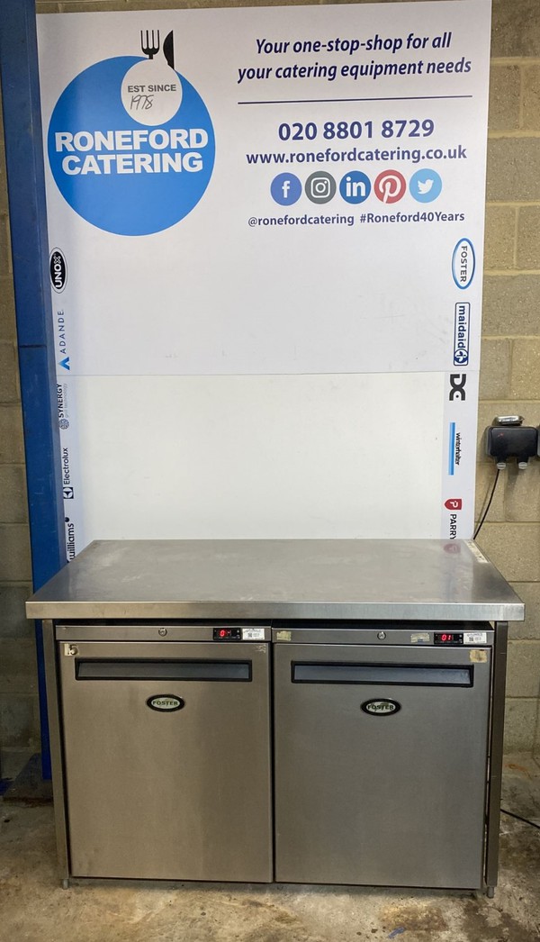 2x Foster HR150 Fridge And Steel Table Set For Sale