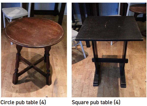 8x Dark Wood Square And Round Pub Tables For Sale