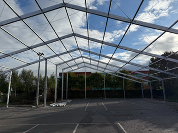 Steel and aluminium framed warehouse marquee