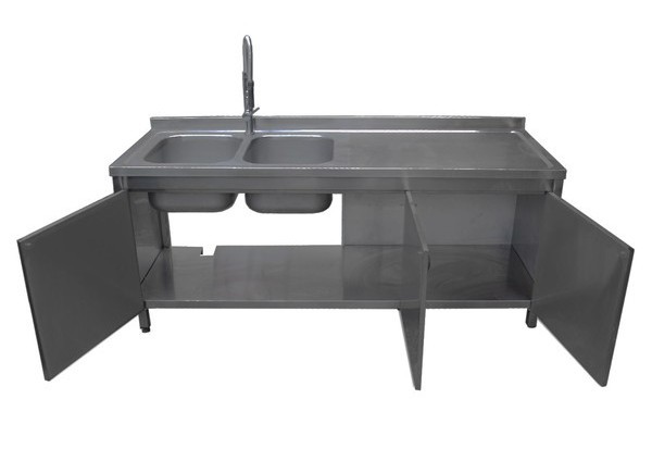 Secondhand 1.95m Stainless Steel Double Dishwasher Sink Unit For Sale