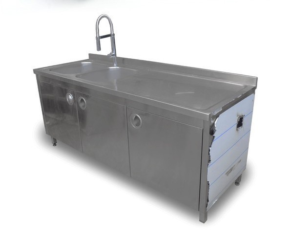 Secondhand 1.95m Stainless Steel Double Dishwasher Sink Unit For Sale