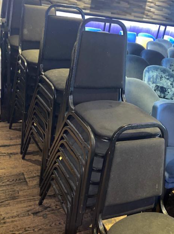 55x Black Banquet Chairs With Metal Legs For Sale