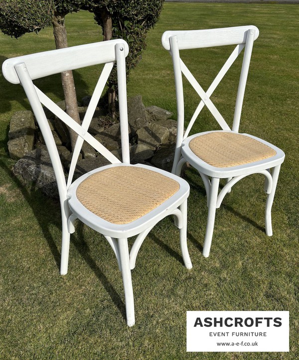 Ashcroft New White Cross Back Chairs - Cheapest in the UK - In Stock - Cheshire