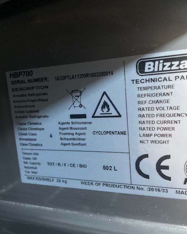 Used Blizzard 2 Door, Low Under Bench Fridge For Sale