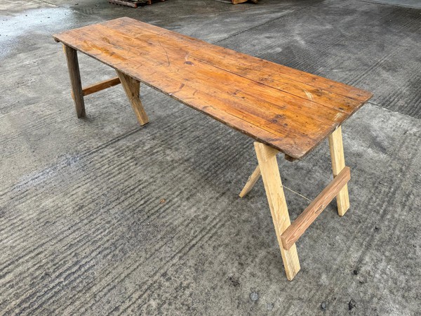 15x Vintage Wooden Plank Top Table For Sale