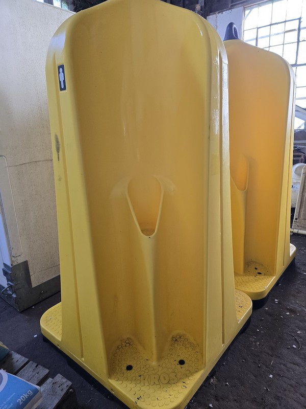 Kros Freestanding Yellow External Urinals with x4 bays.