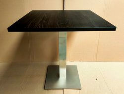 Walnut Table With Chrome Square Base For Sale