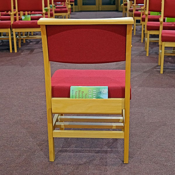 Used Church Chairs with shelf under for kneelers, and a Bible rack