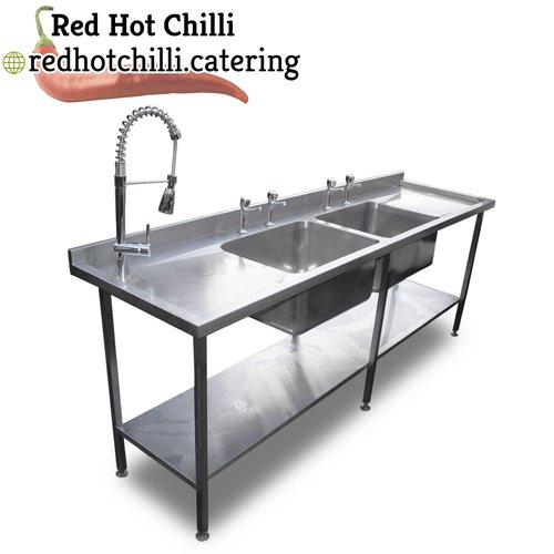 Stainless steel double sink with retractable wash arm Stainless steel double sink with retractable wash arm