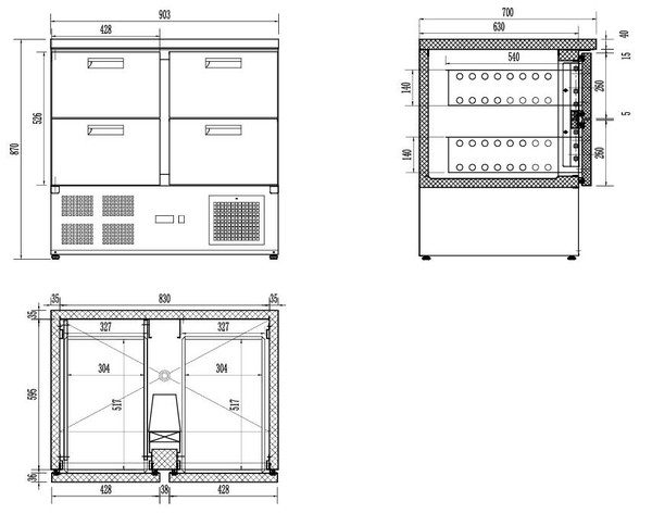 Polar G-Series 4 Drawer Counter Fridge U638 drawing