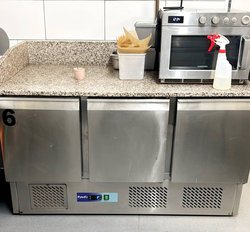 Marble topped three door bench fridge for sale