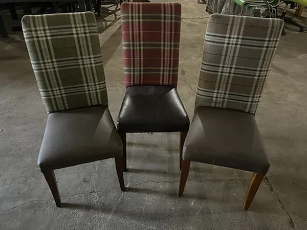 Secondhand 3x Tartan Pattern Dining Chairs For Sale