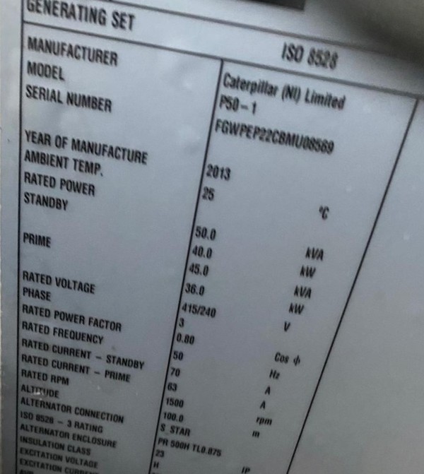 Secondhand 2013 50kva Caterpillar Generator