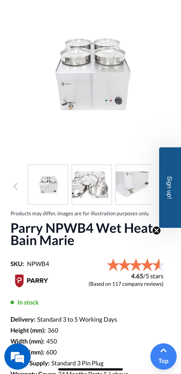 Parry NPWB4 Wet Heats Bain Marie