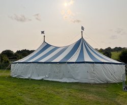 Blue and white traditional marquee for sale