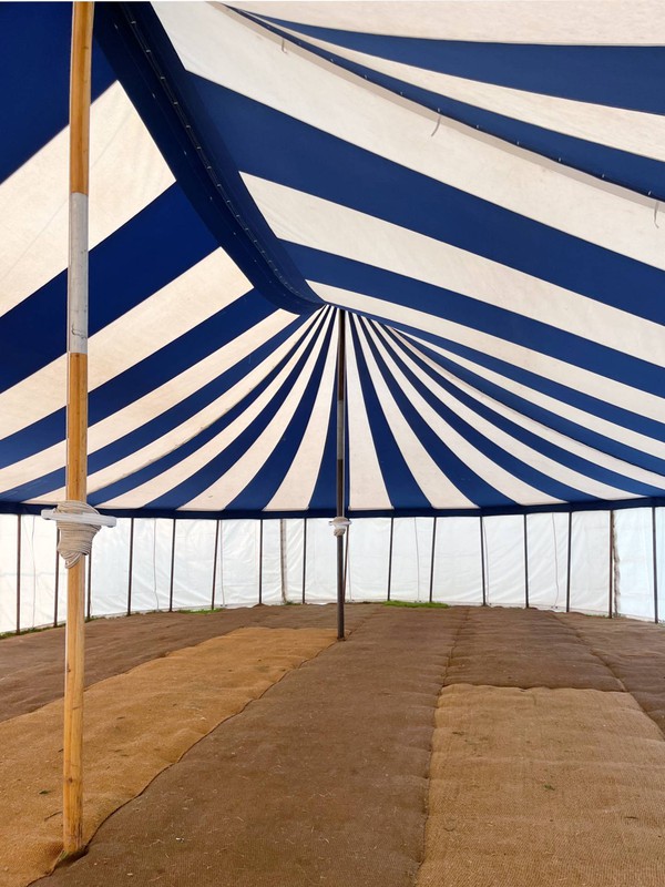 Blue and white canvas marquee for sale