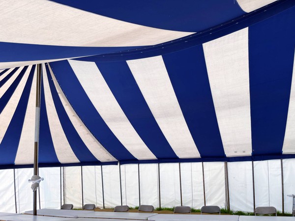 Second hand blue and white marquee