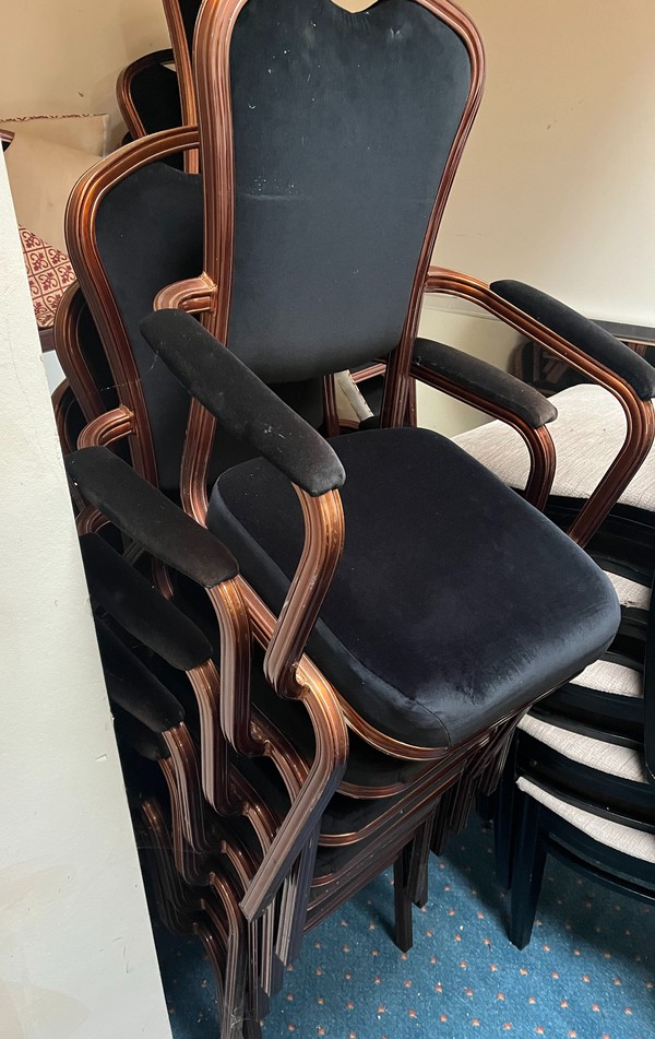 Secondhand Stacking Black Armed Banqueting Chairs