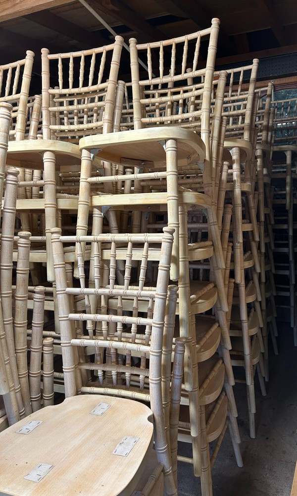 Secondhand Chiavari Limewash, Ivory Pad Chairs