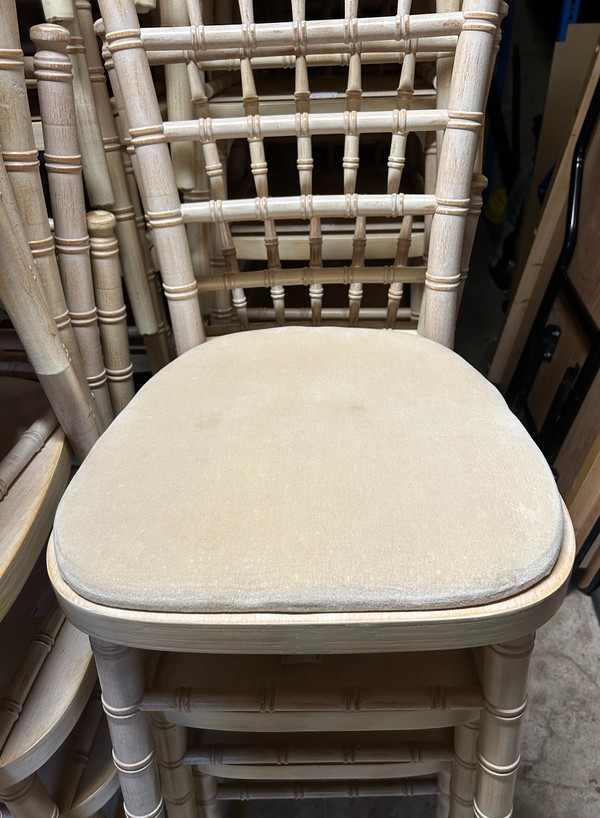 Secondhand Chiavari Limewash, Ivory Pad Chairs For Sale